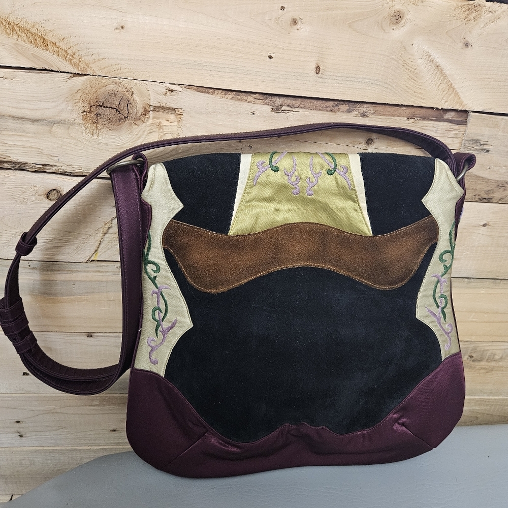 OOVOO Le Thi Hong Tu Hand Embroidered Silk & Suede Asian Shoulder Bag - Picture 2 of 12